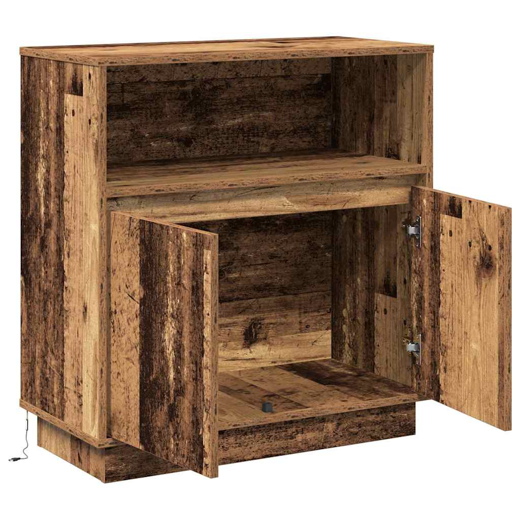 LED Sideboard Gammelt træ 71 x 34,5 x 75 cm Konstrueret træ