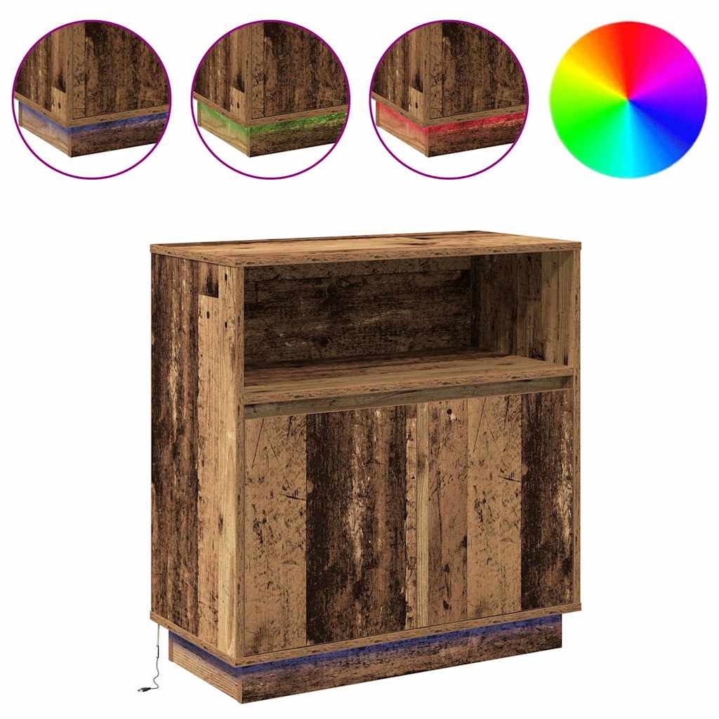 LED Sideboard Gammelt træ 71 x 34,5 x 75 cm Konstrueret træ