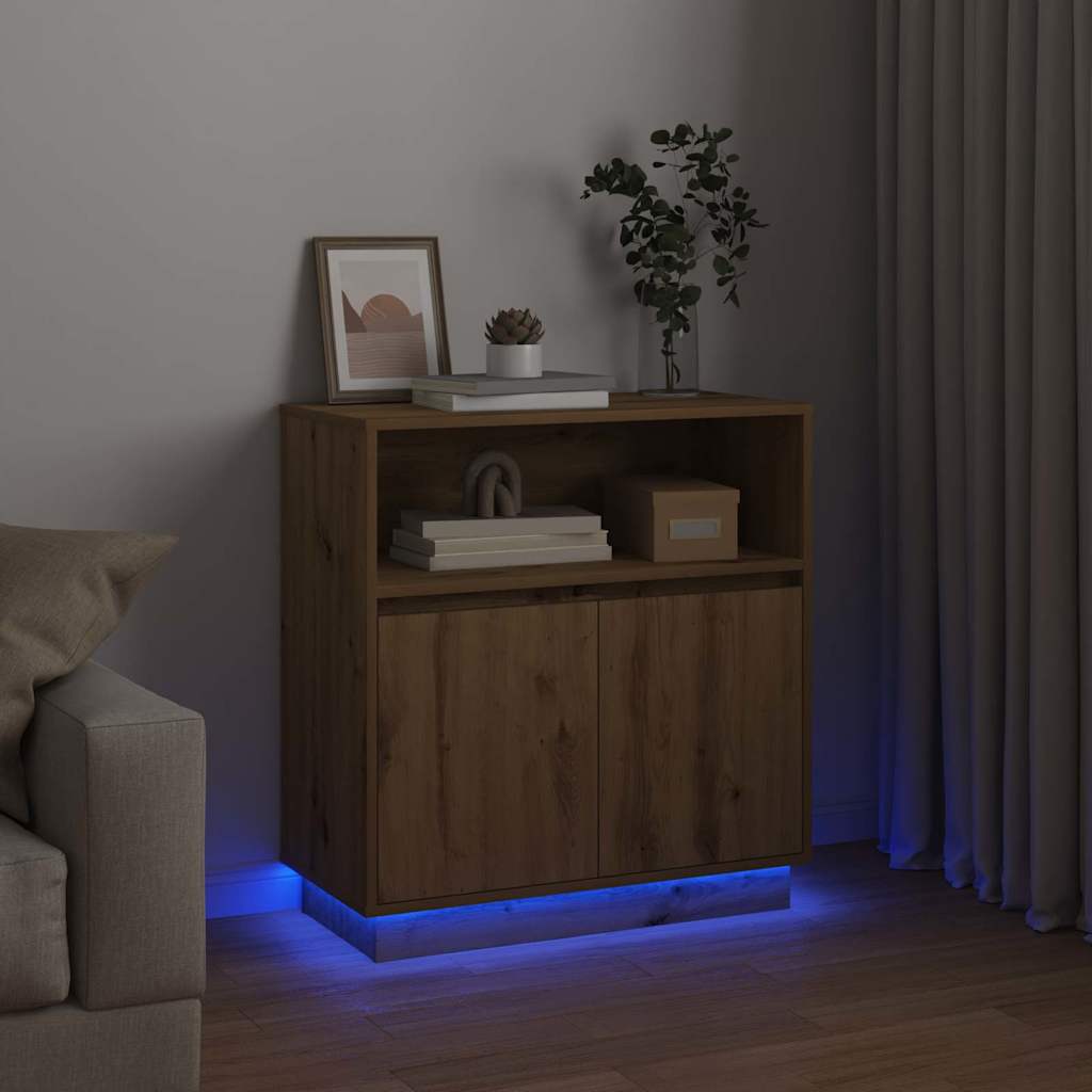 LED Sideboard Artisan Egetræ 71 x 34,5 x 75 cm Konstrueret træ
