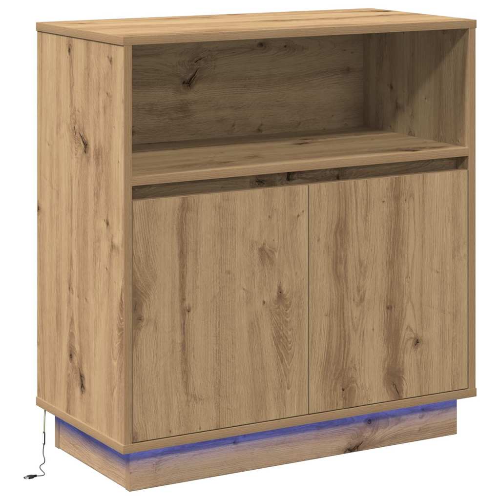 LED Sideboard Artisan Egetræ 71 x 34,5 x 75 cm Konstrueret træ