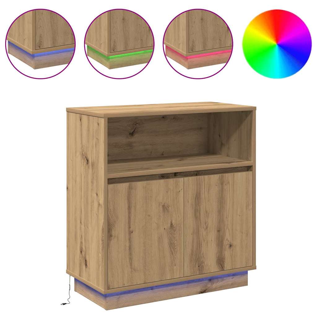 LED Sideboard Artisan Egetræ 71 x 34,5 x 75 cm Konstrueret træ