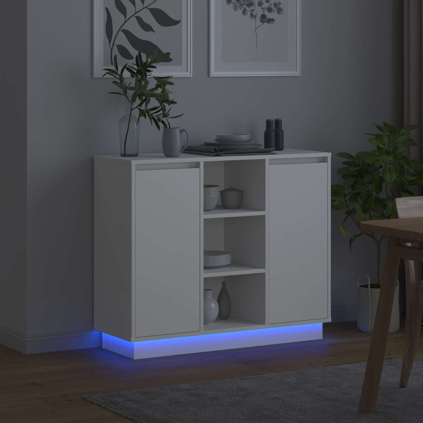 LED Sideboard Hvid 90 x 32 x 75 cm Konstrueret træ