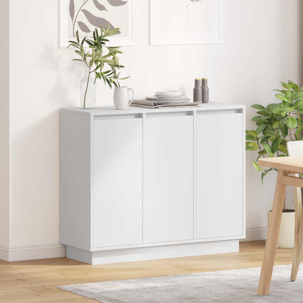 LED Sideboard Hvid 90 x 32 x 75 cm Konstrueret træ