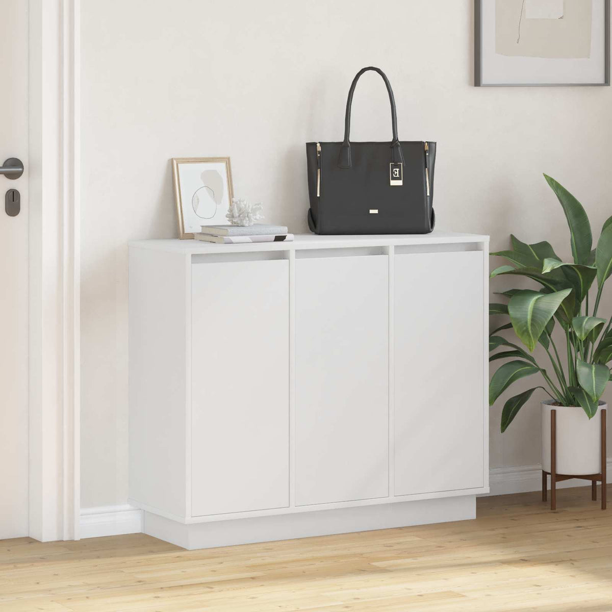 LED Sideboard Hvid 90 x 32 x 75 cm Konstrueret træ