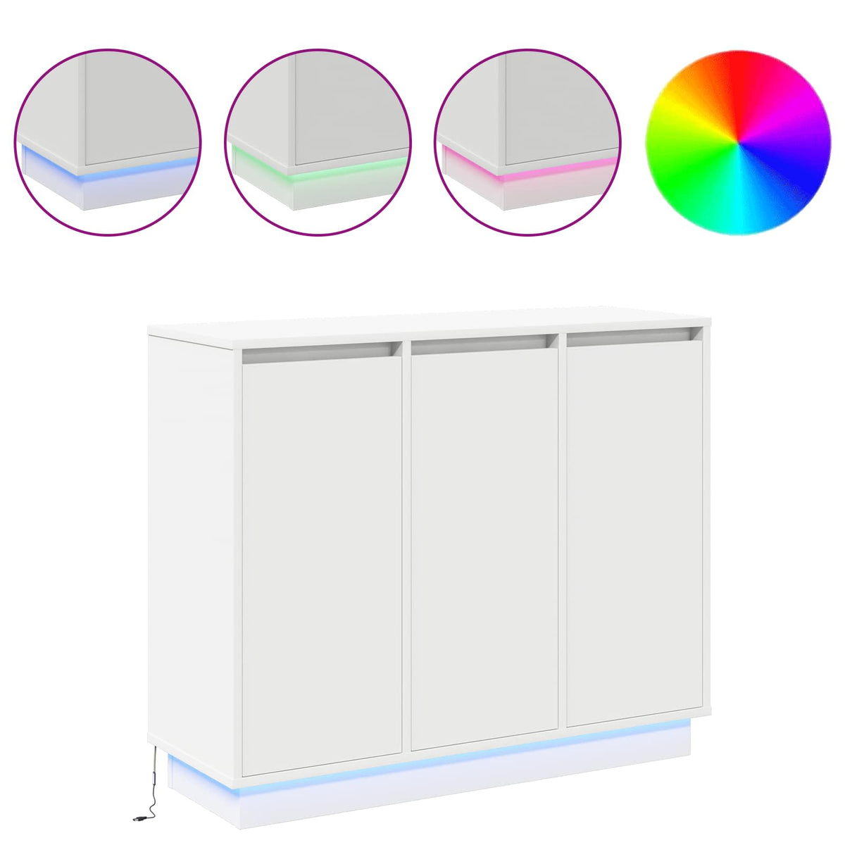 LED Sideboard Hvid 90 x 32 x 75 cm Konstrueret træ