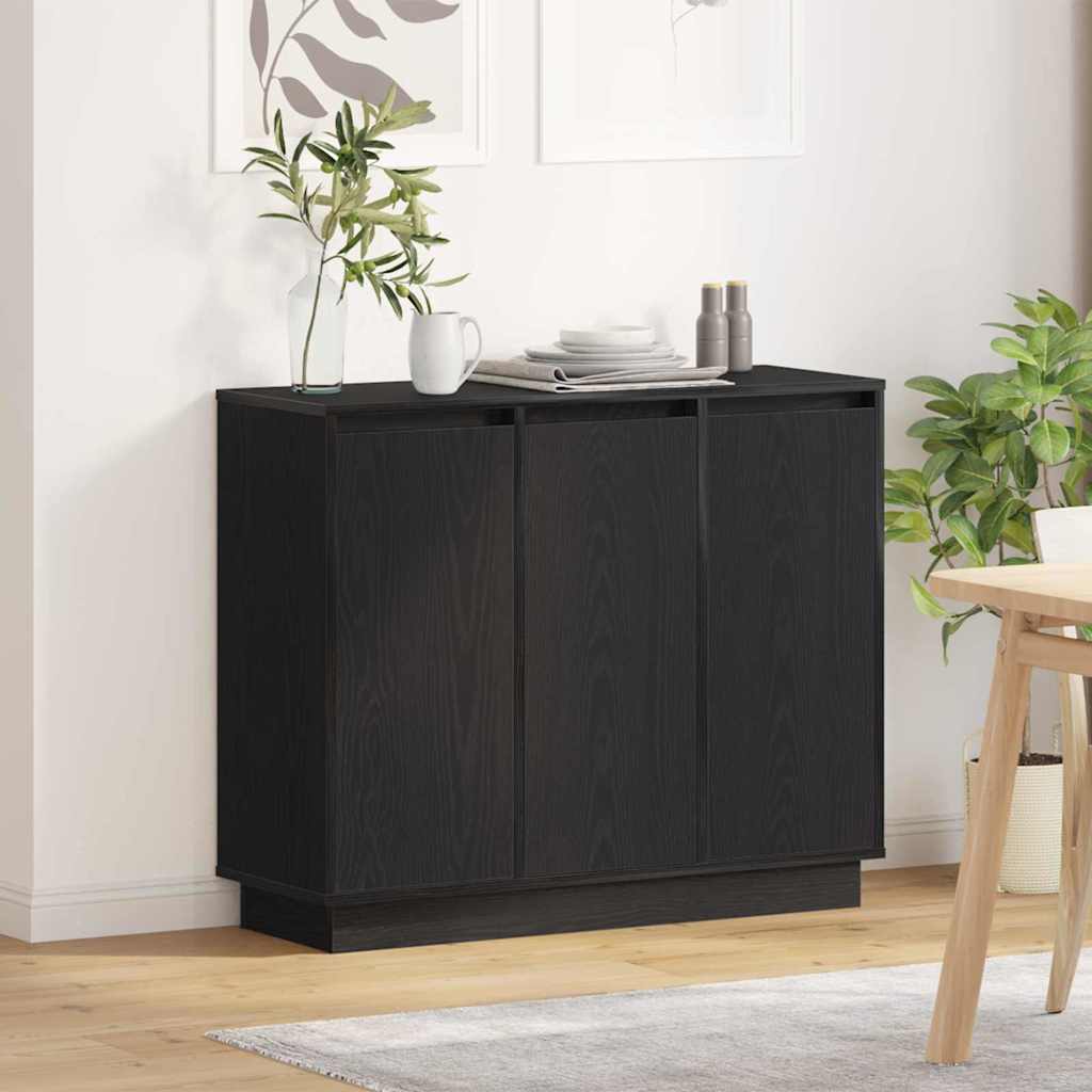 LED Sideboard Sort eg 90 x 32 x 75 cm Konstrueret træ
