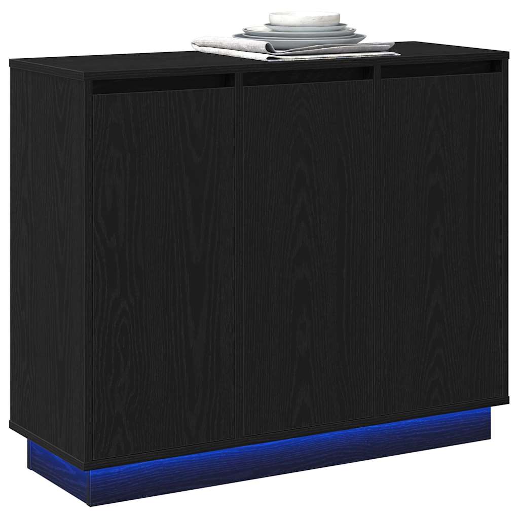 LED Sideboard Sort eg 90 x 32 x 75 cm Konstrueret træ