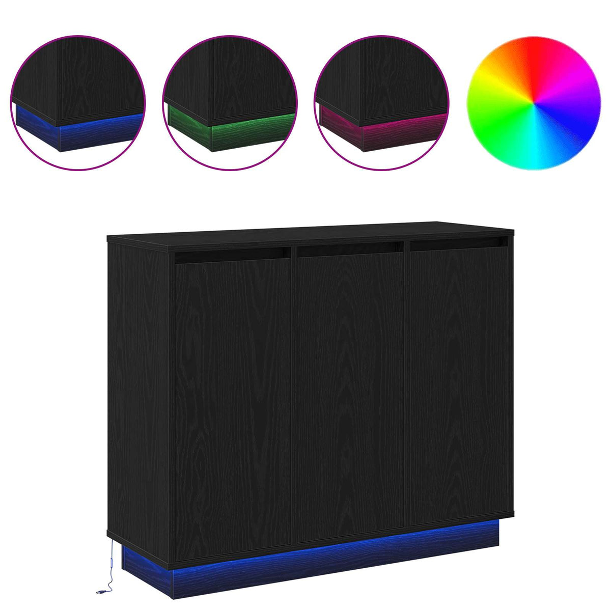 LED Sideboard Sort eg 90 x 32 x 75 cm Konstrueret træ