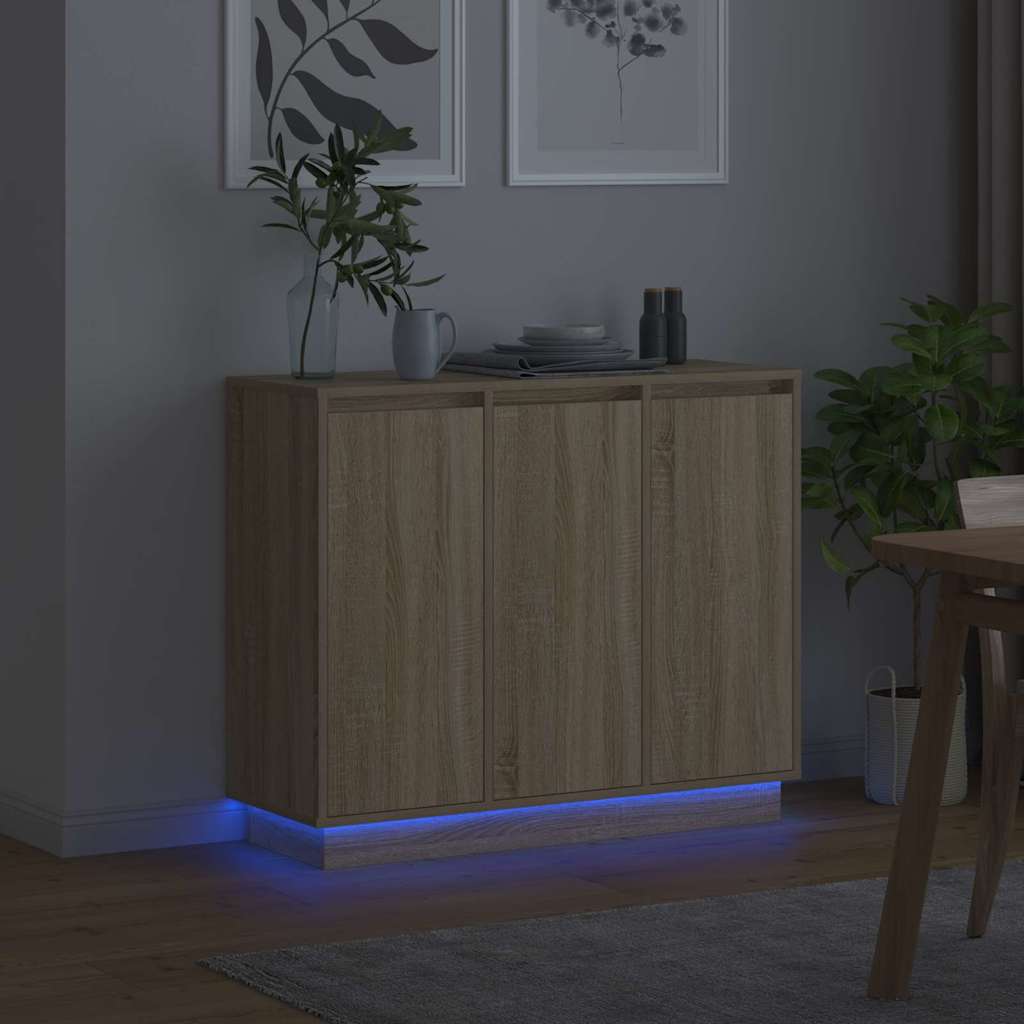 LED Sideboard Sonoma eg 90 x 32 x 75 cm Konstrueret træ