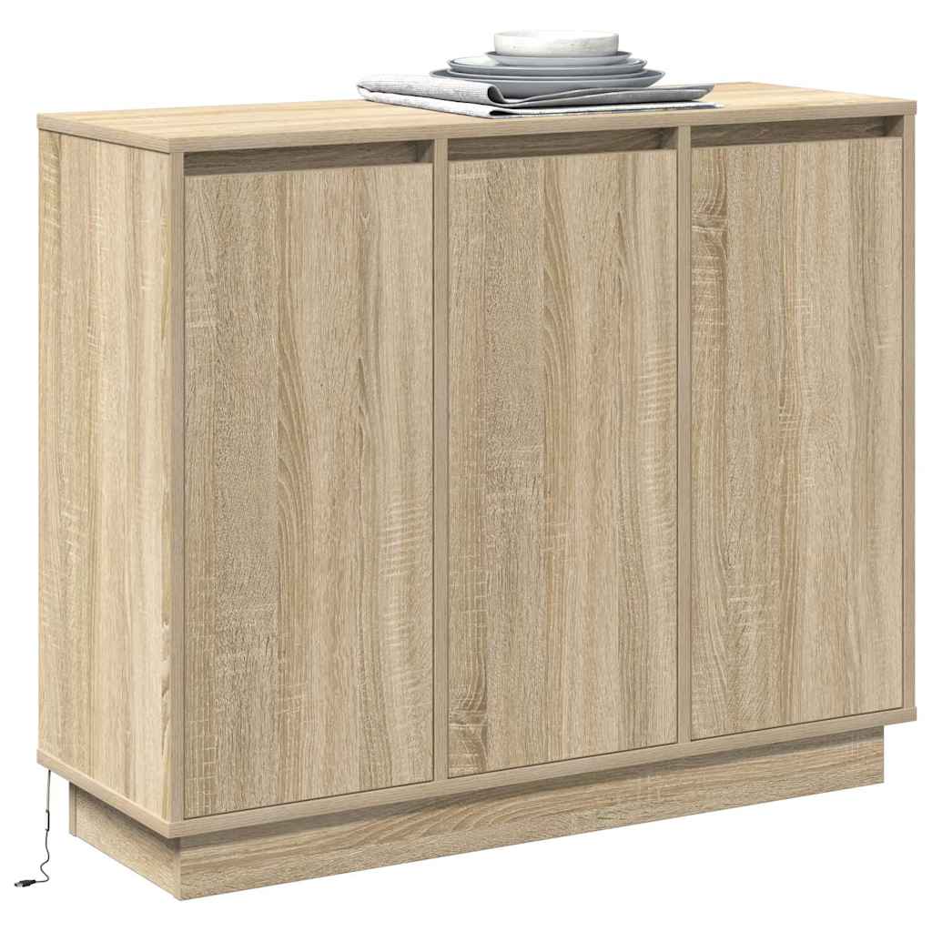LED Sideboard Sonoma eg 90 x 32 x 75 cm Konstrueret træ