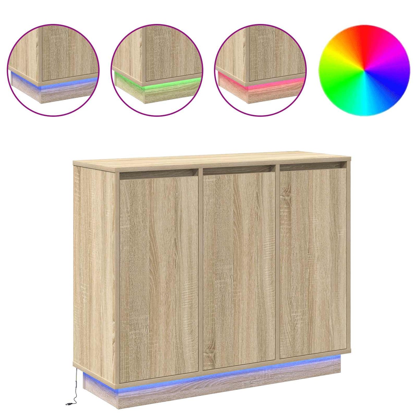 LED Sideboard Sonoma eg 90 x 32 x 75 cm Konstrueret træ