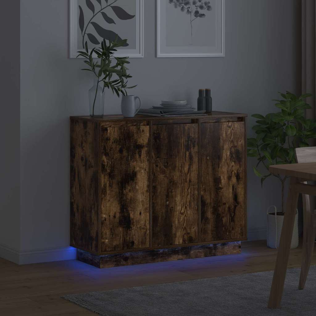 LED Sideboard Røget eg 90 x 32 x 75 cm Konstrueret træ