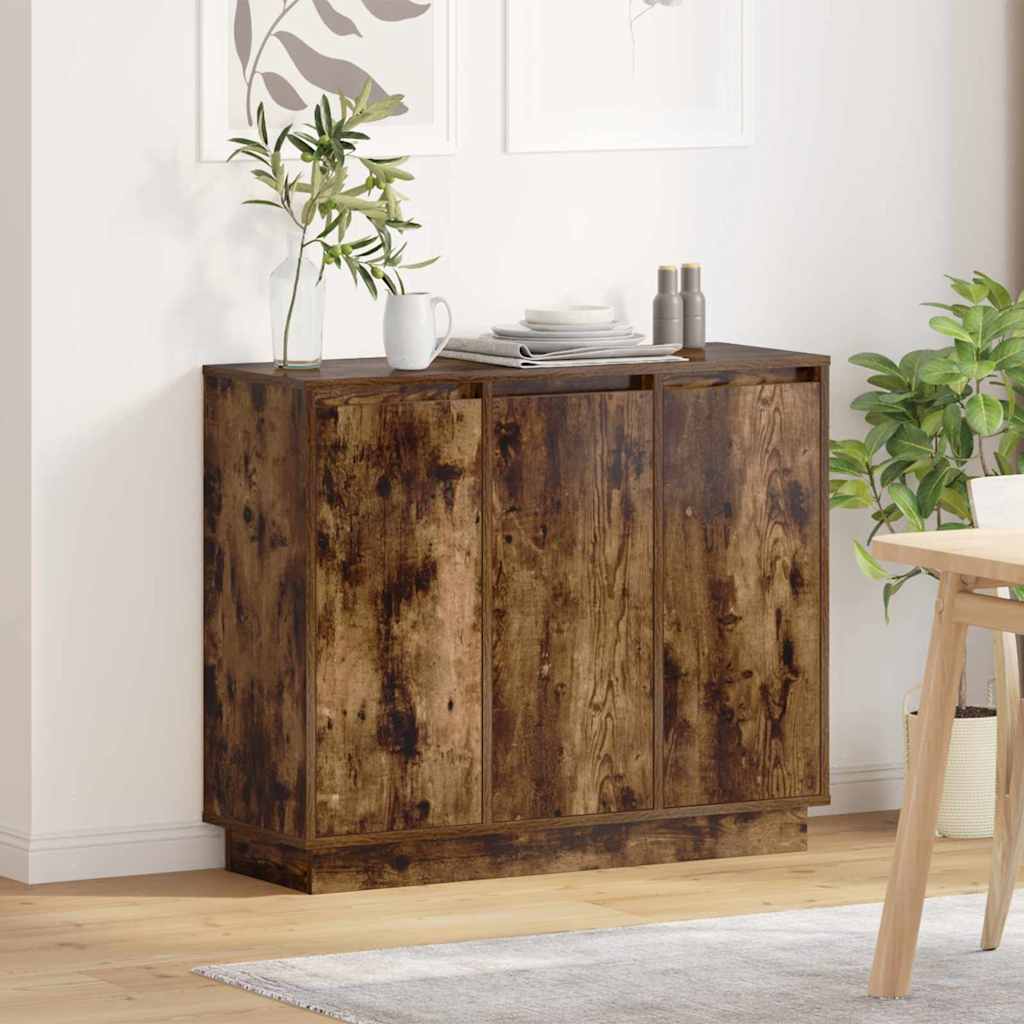 LED Sideboard Røget eg 90 x 32 x 75 cm Konstrueret træ