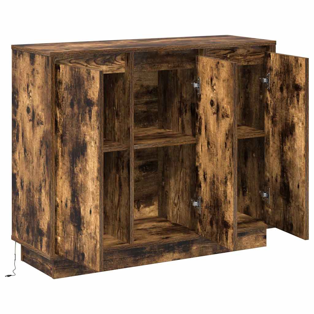 LED Sideboard Røget eg 90 x 32 x 75 cm Konstrueret træ