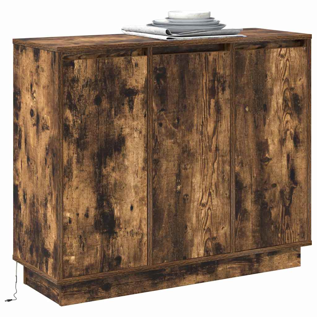 LED Sideboard Røget eg 90 x 32 x 75 cm Konstrueret træ