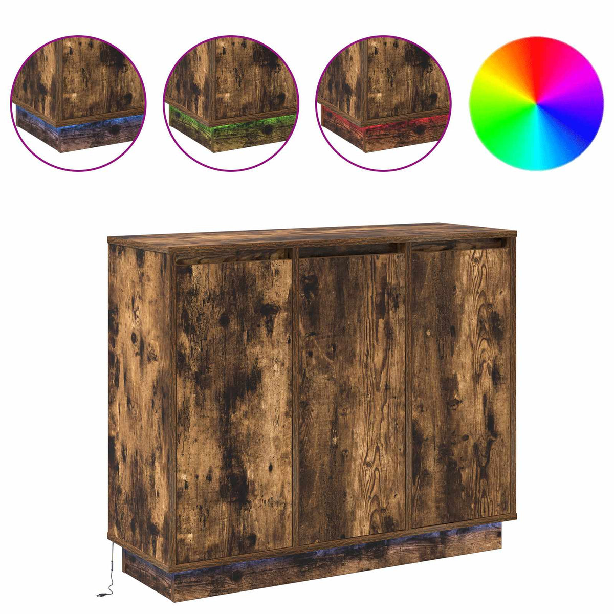 LED Sideboard Røget eg 90 x 32 x 75 cm Konstrueret træ