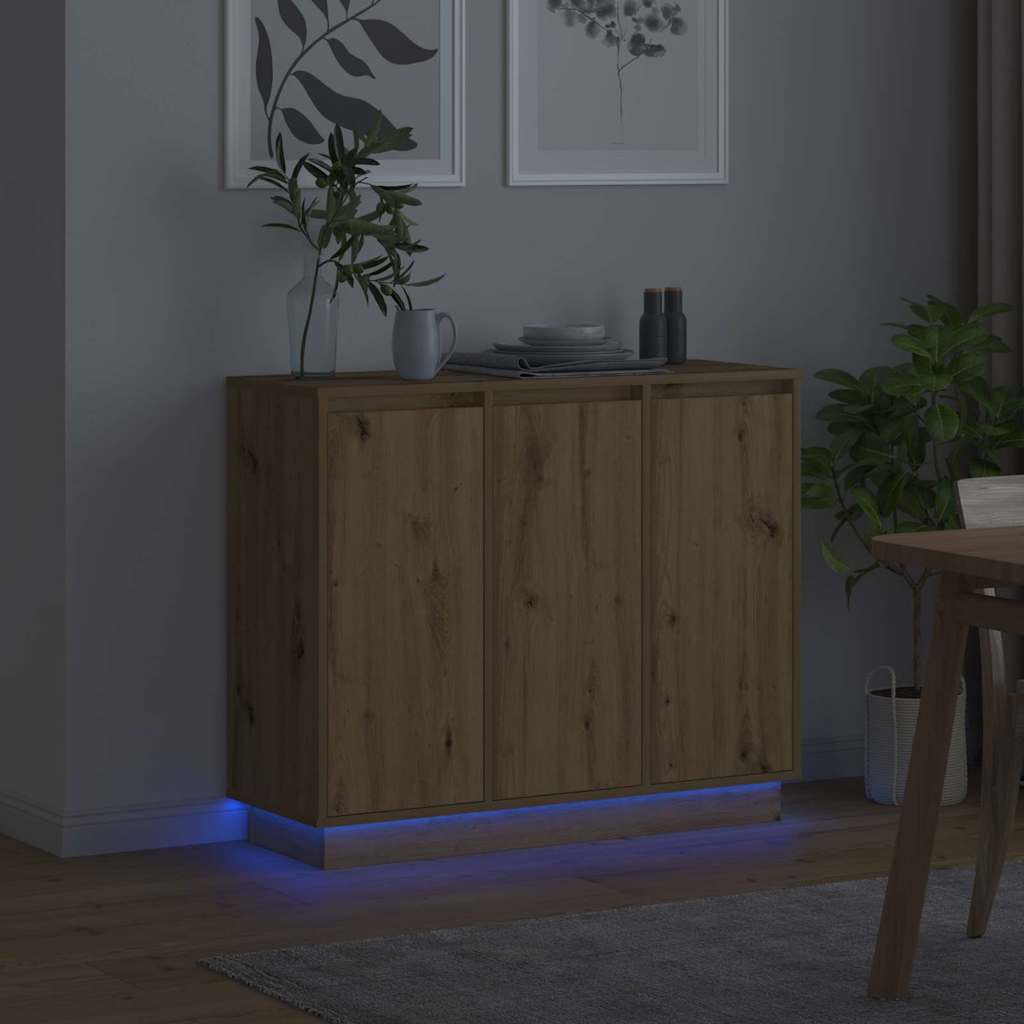 LED Sideboard Artisan Egetræ 90 x 32 x 75 cm Konstrueret træ