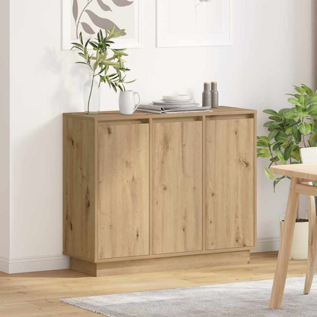 LED Sideboard Artisan Egetræ 90 x 32 x 75 cm Konstrueret træ