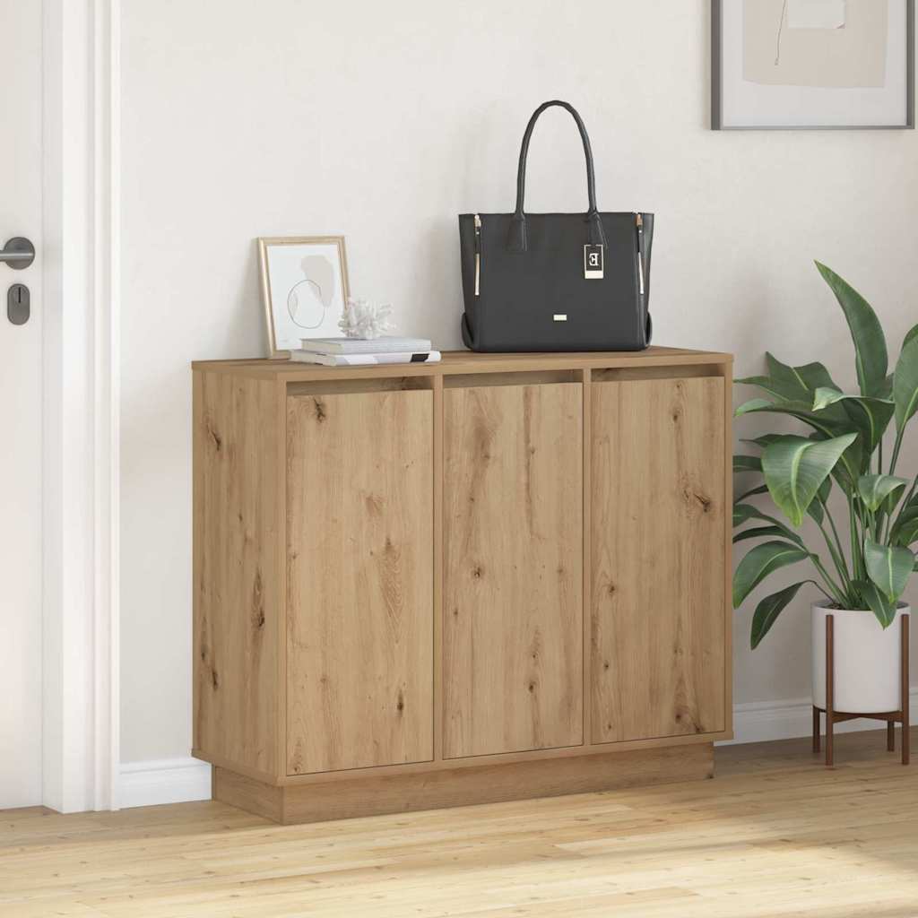 LED Sideboard Artisan Egetræ 90 x 32 x 75 cm Konstrueret træ