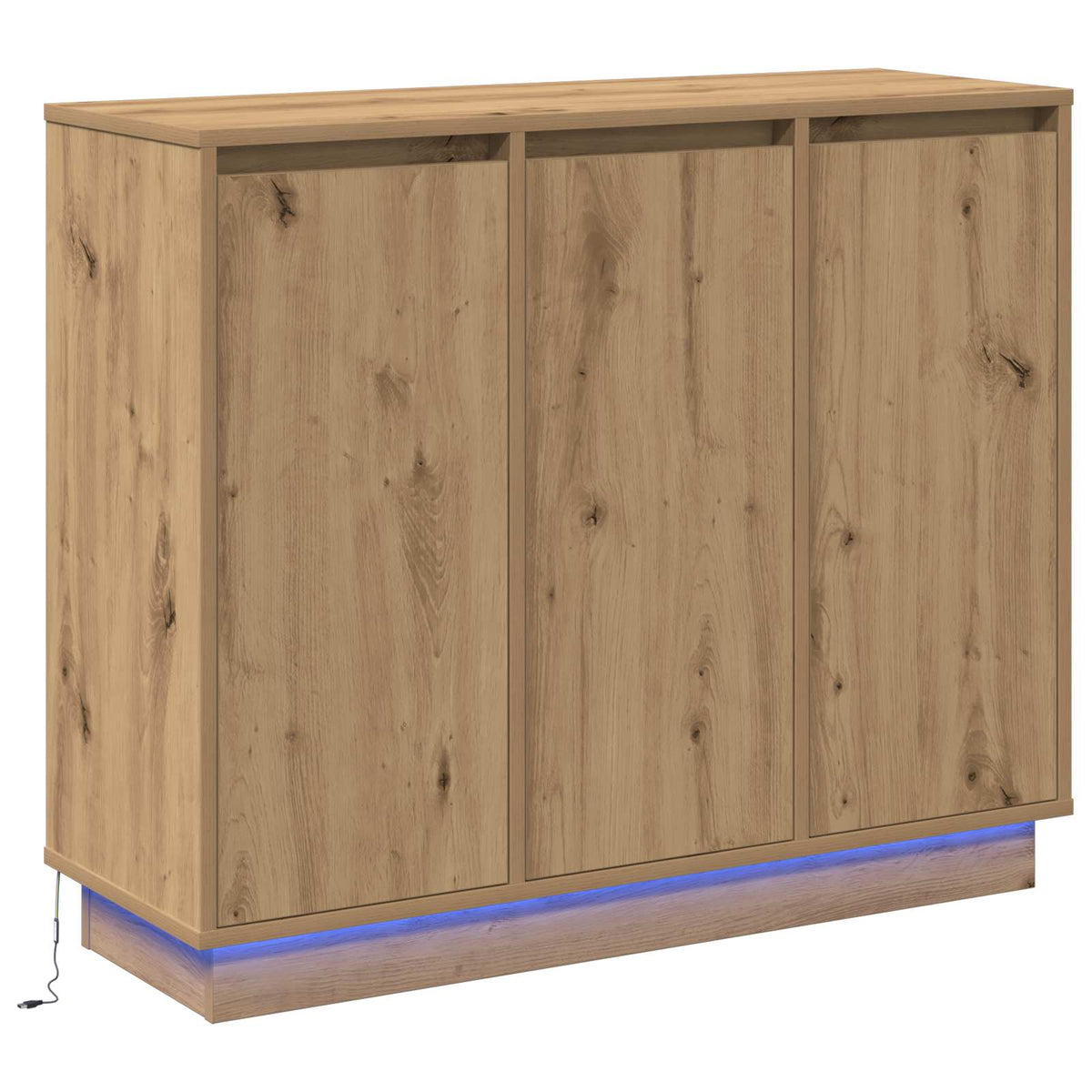 LED Sideboard Artisan Egetræ 90 x 32 x 75 cm Konstrueret træ