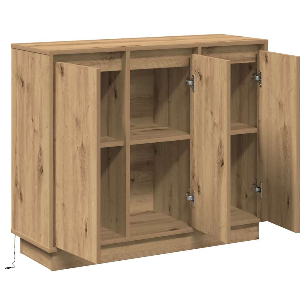 LED Sideboard Artisan Egetræ 90 x 32 x 75 cm Konstrueret træ