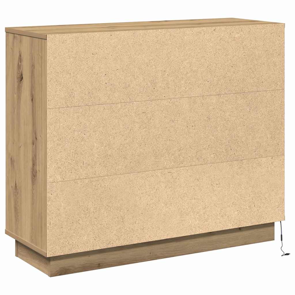 LED Sideboard Artisan Egetræ 90 x 32 x 75 cm Konstrueret træ