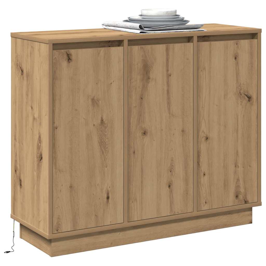 LED Sideboard Artisan Egetræ 90 x 32 x 75 cm Konstrueret træ