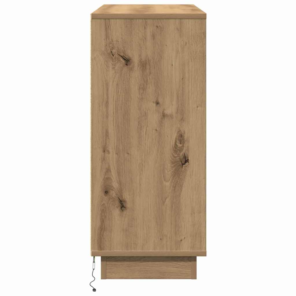 LED Sideboard Artisan Egetræ 90 x 32 x 75 cm Konstrueret træ