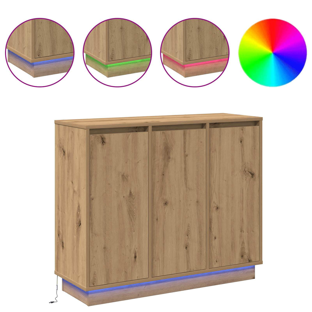 LED Sideboard Artisan Egetræ 90 x 32 x 75 cm Konstrueret træ