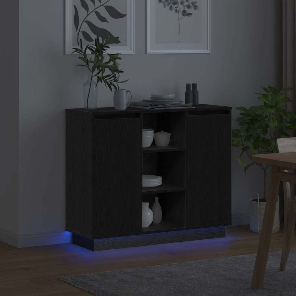 LED Sideboard Sort eg 90 x 32 x 75 cm Konstrueret træ