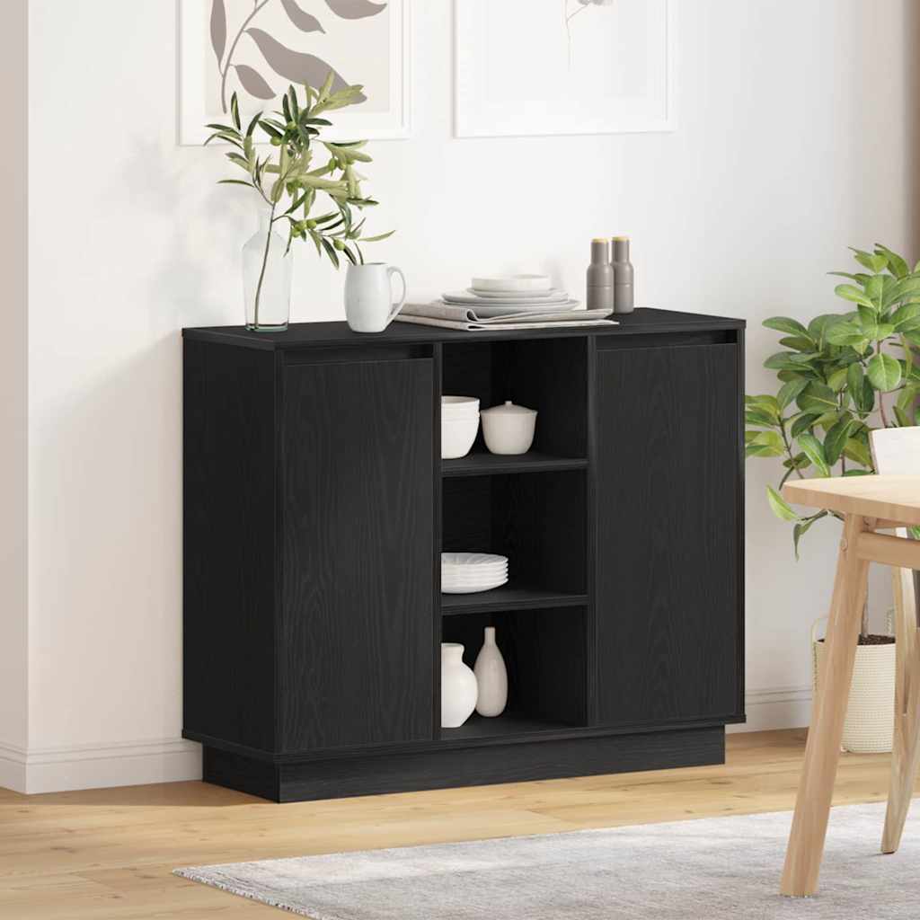 LED Sideboard Sort eg 90 x 32 x 75 cm Konstrueret træ