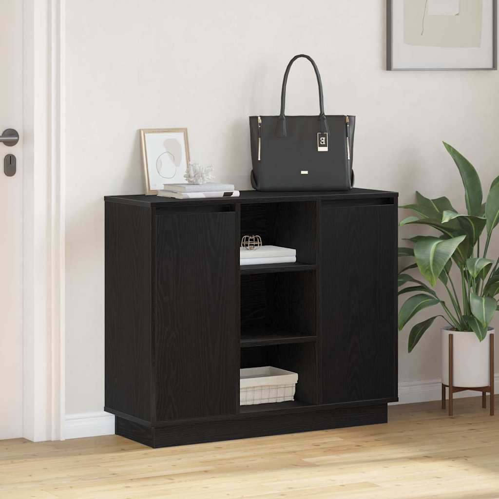 LED Sideboard Sort eg 90 x 32 x 75 cm Konstrueret træ