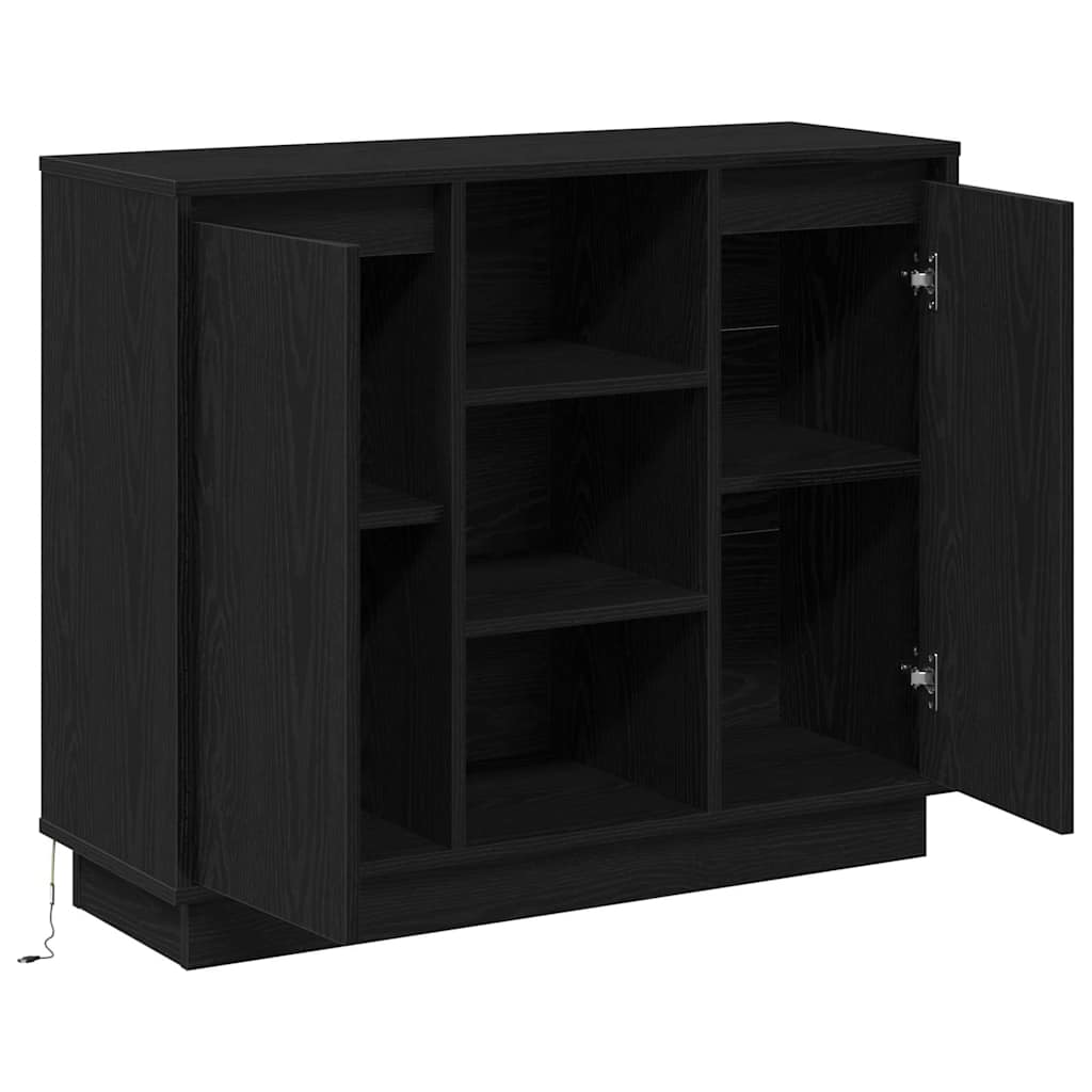 LED Sideboard Sort eg 90 x 32 x 75 cm Konstrueret træ