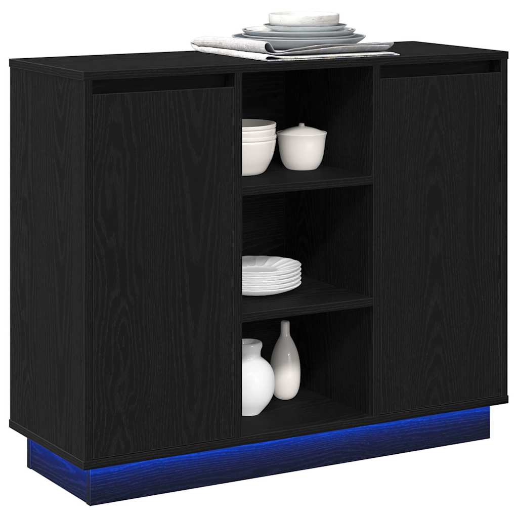 LED Sideboard Sort eg 90 x 32 x 75 cm Konstrueret træ