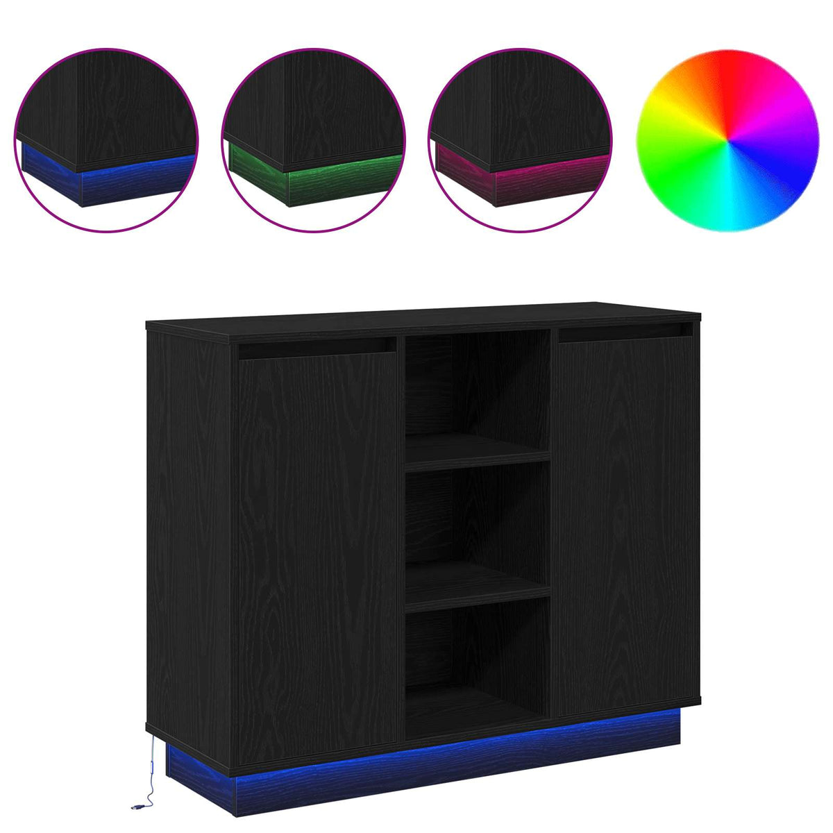LED Sideboard Sort eg 90 x 32 x 75 cm Konstrueret træ