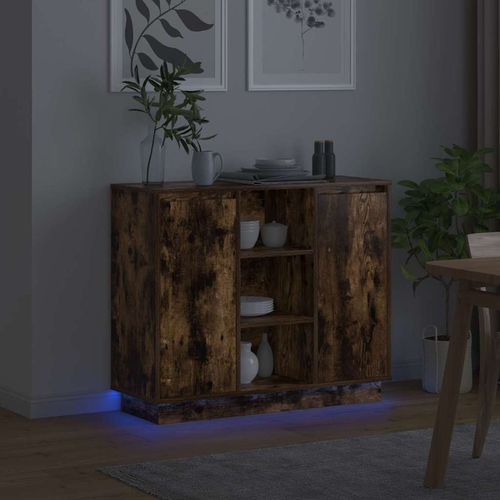 LED Sideboard Røget eg 90 x 32 x 75 cm Konstrueret træ
