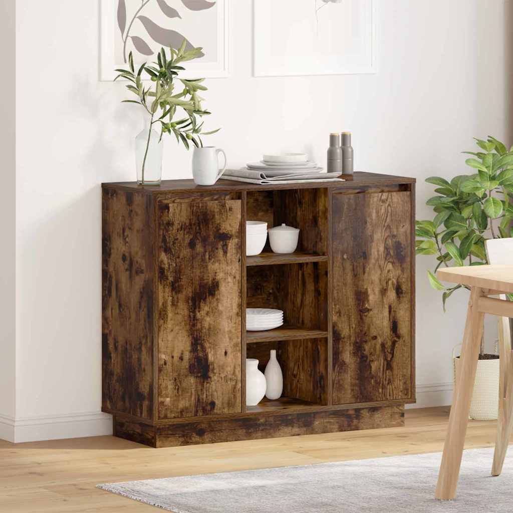 LED Sideboard Røget eg 90 x 32 x 75 cm Konstrueret træ