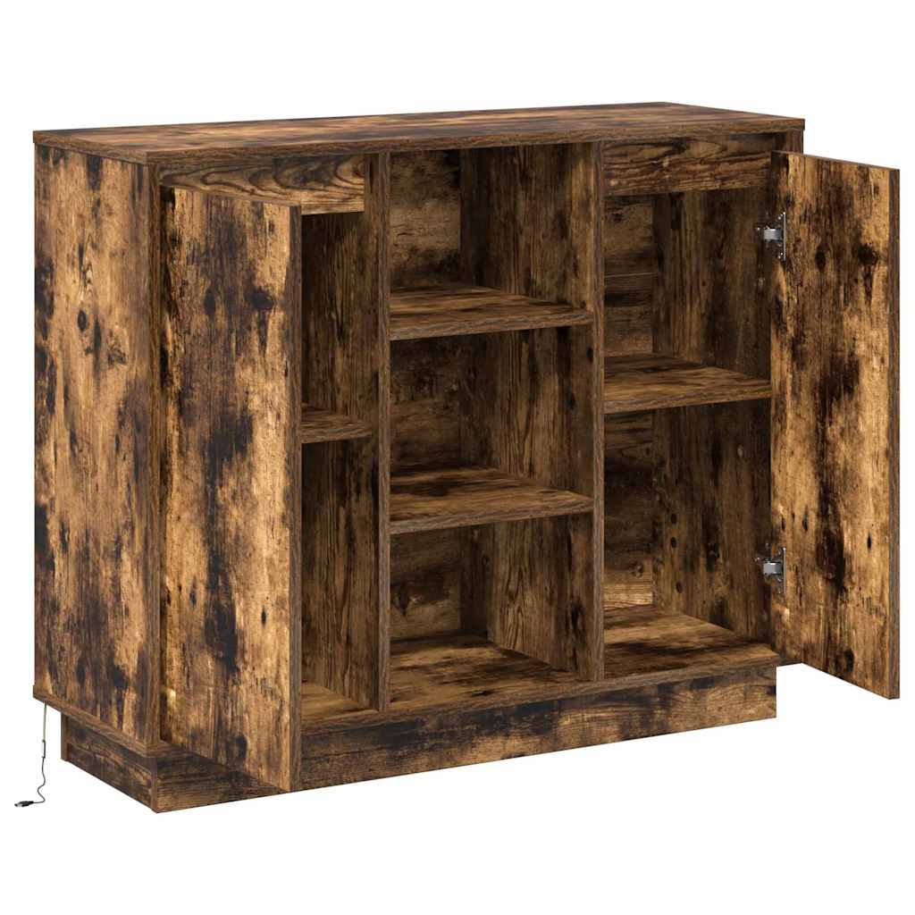 LED Sideboard Røget eg 90 x 32 x 75 cm Konstrueret træ