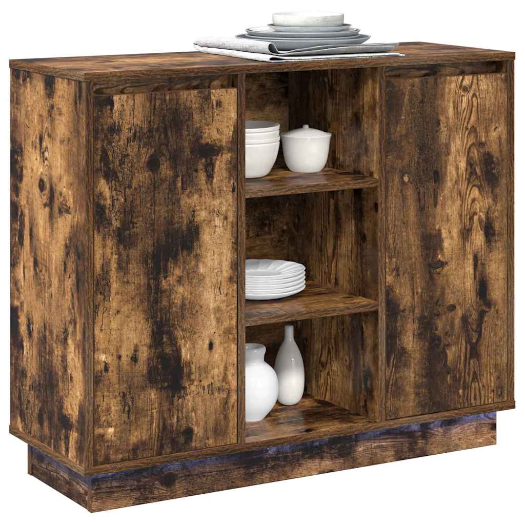 LED Sideboard Røget eg 90 x 32 x 75 cm Konstrueret træ