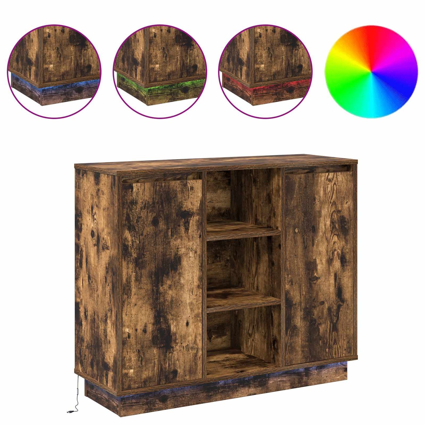 LED Sideboard Røget eg 90 x 32 x 75 cm Konstrueret træ