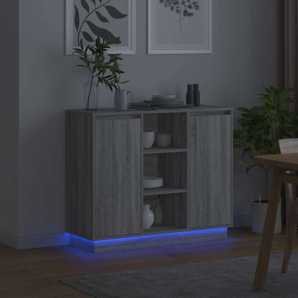 LED Sideboard Grå Sonoma 90 x 32 x 75 cm Konstrueret træ