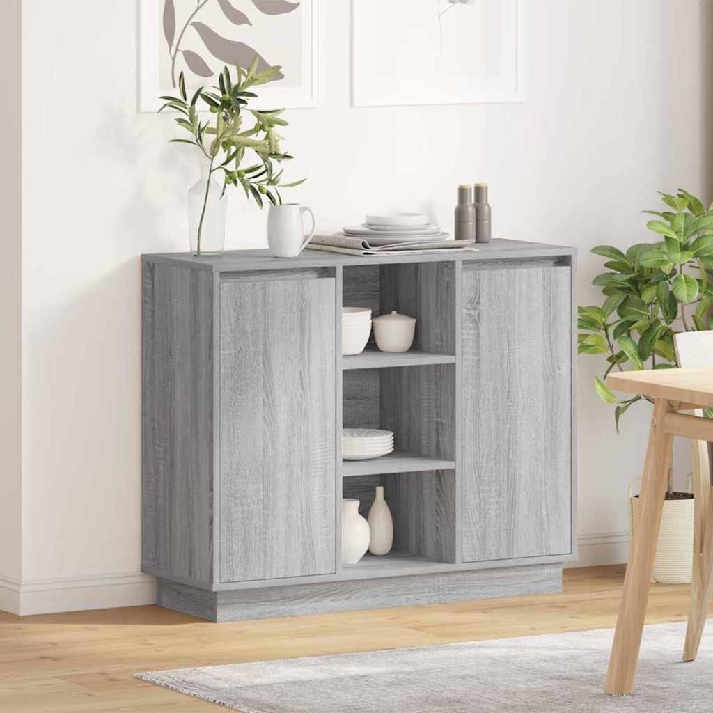LED Sideboard Grå Sonoma 90 x 32 x 75 cm Konstrueret træ