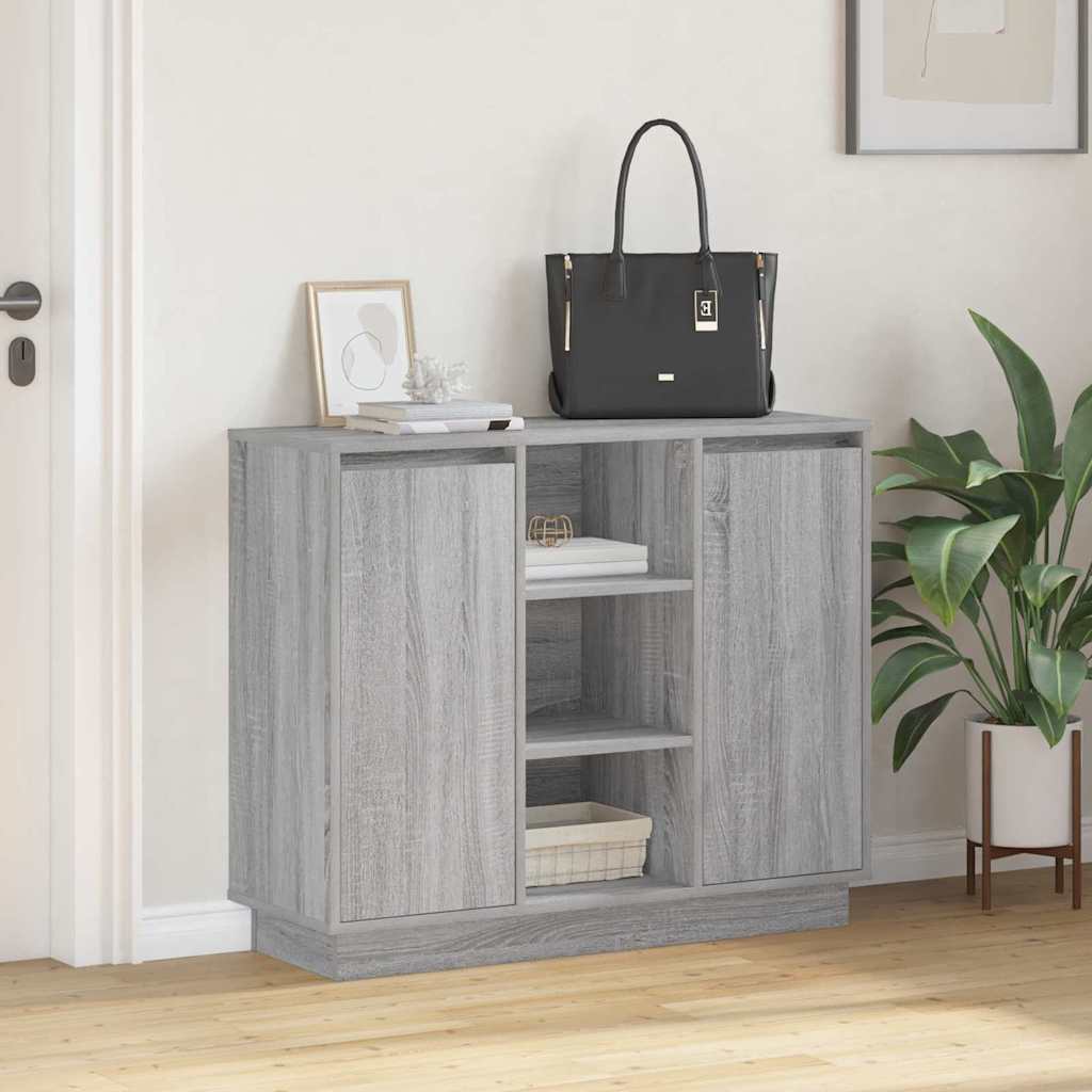 LED Sideboard Grå Sonoma 90 x 32 x 75 cm Konstrueret træ