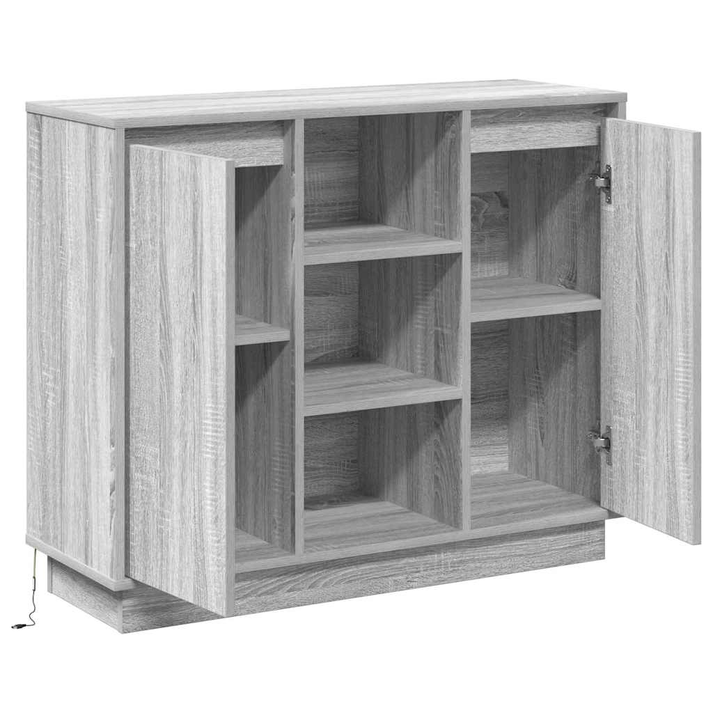 LED Sideboard Grå Sonoma 90 x 32 x 75 cm Konstrueret træ