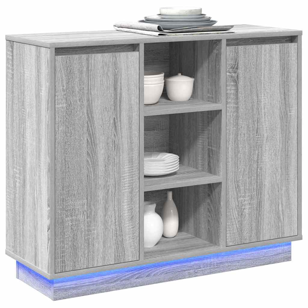 LED Sideboard Grå Sonoma 90 x 32 x 75 cm Konstrueret træ