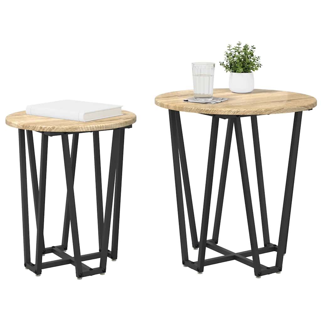 Sidebordssæt 2 stk. Sonoma Eg og Sort 50 x 50 x 50,5 cm
