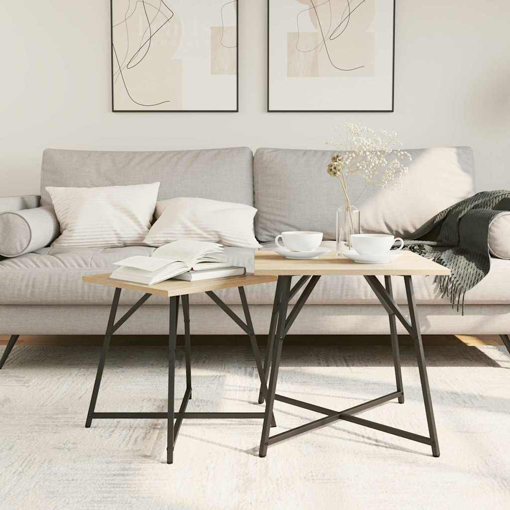 Sidebordssæt 2 stk. Sonoma Eg og Sort 50 x 50 x 50 cm