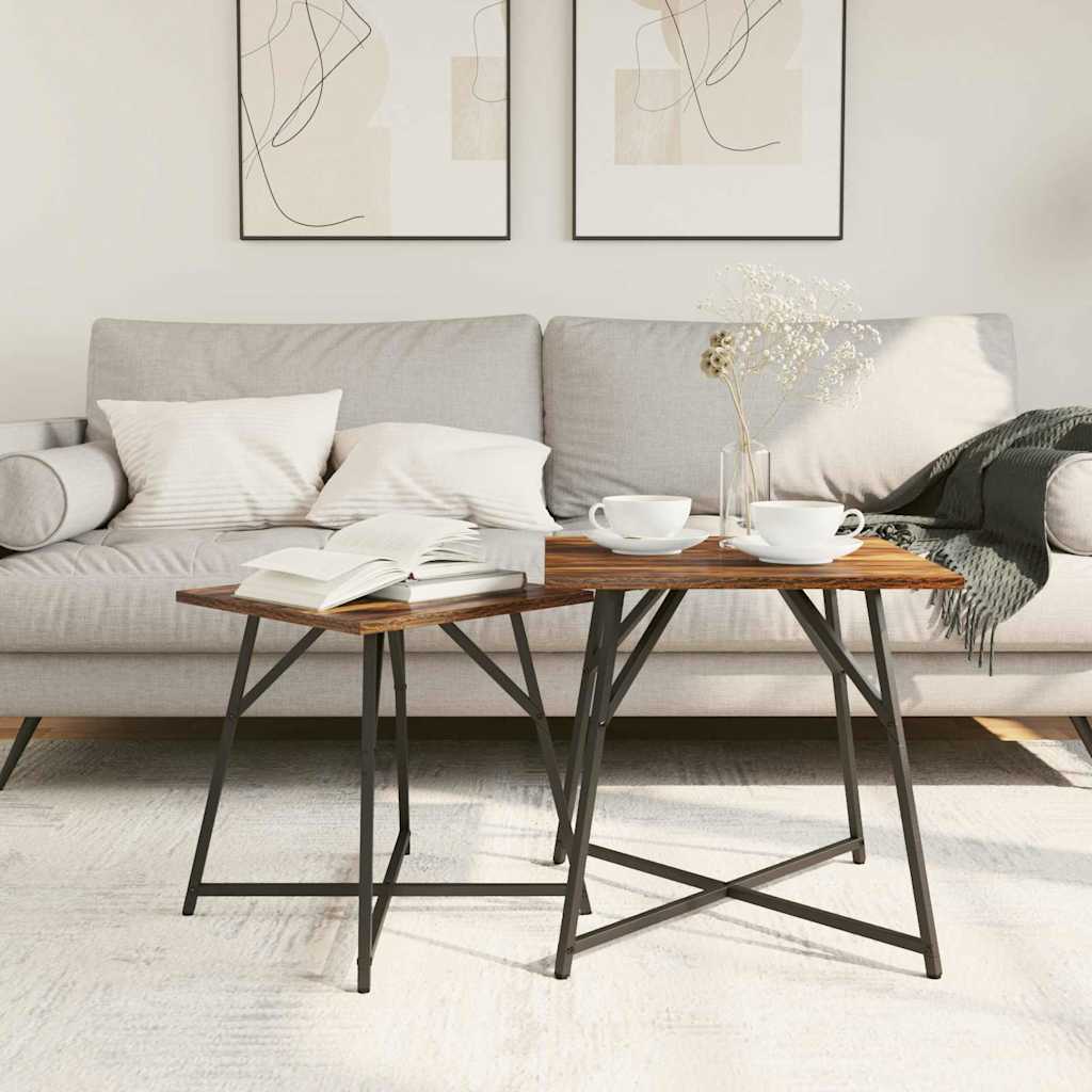 Sidebordssæt 2 stk. Røget Eg og Sort 50 x 50 x 50 cm
