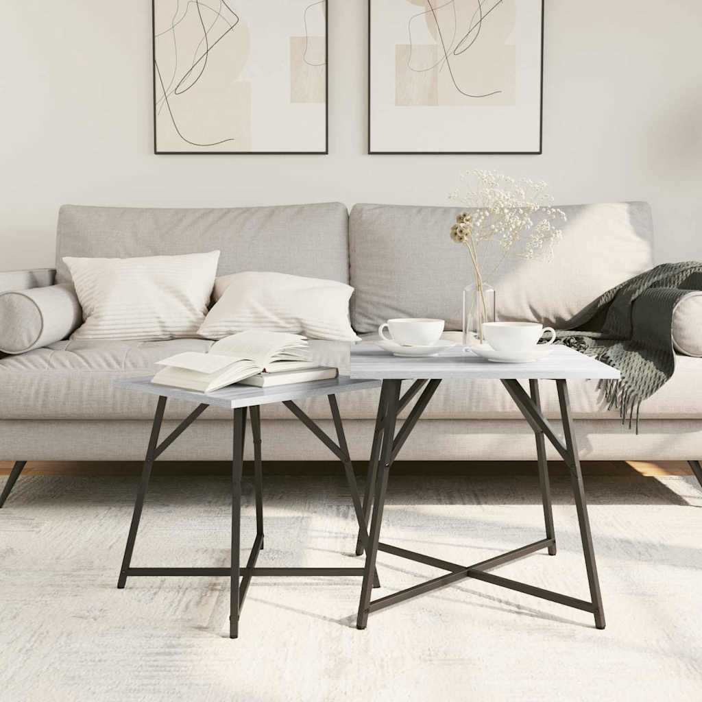 Sidebordssæt 2 stk. Grå Sonoma og Sort 50 x 50 x 50 cm