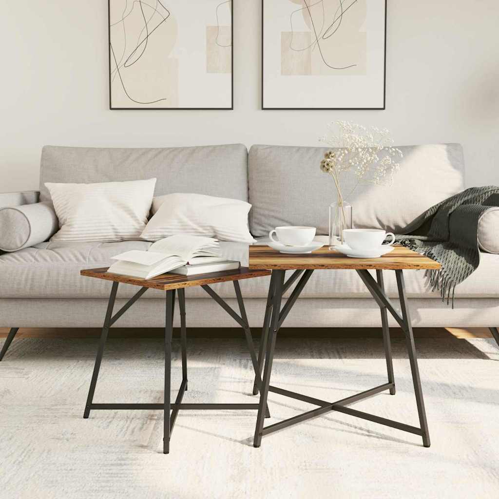 Sidebordssæt 2 stk. Gammelt træ og sort 50 x 50 x 50 cm